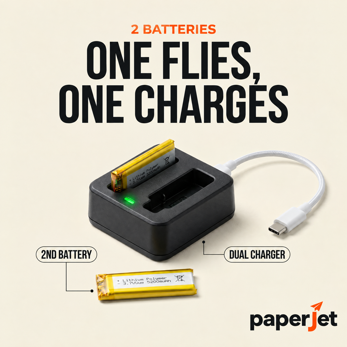 Paperjet dual battery charger: one flies, one charges