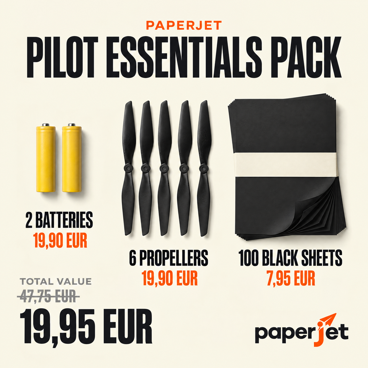Pilot Essentials Pack: two batteries, six propellers and 100 black sheets